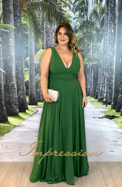 Vestido de Festa Longo Plus Size Verde Oliva - Imagem 3