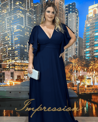 Vestido de Festa Longo Plus Size Azul Marinho