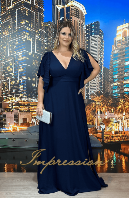 Vestido de Festa Longo Plus Size Azul Marinho - Imagem 3