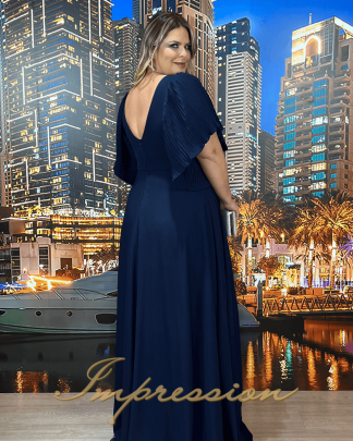 Vestido de Festa Longo Plus Size Azul Marinho