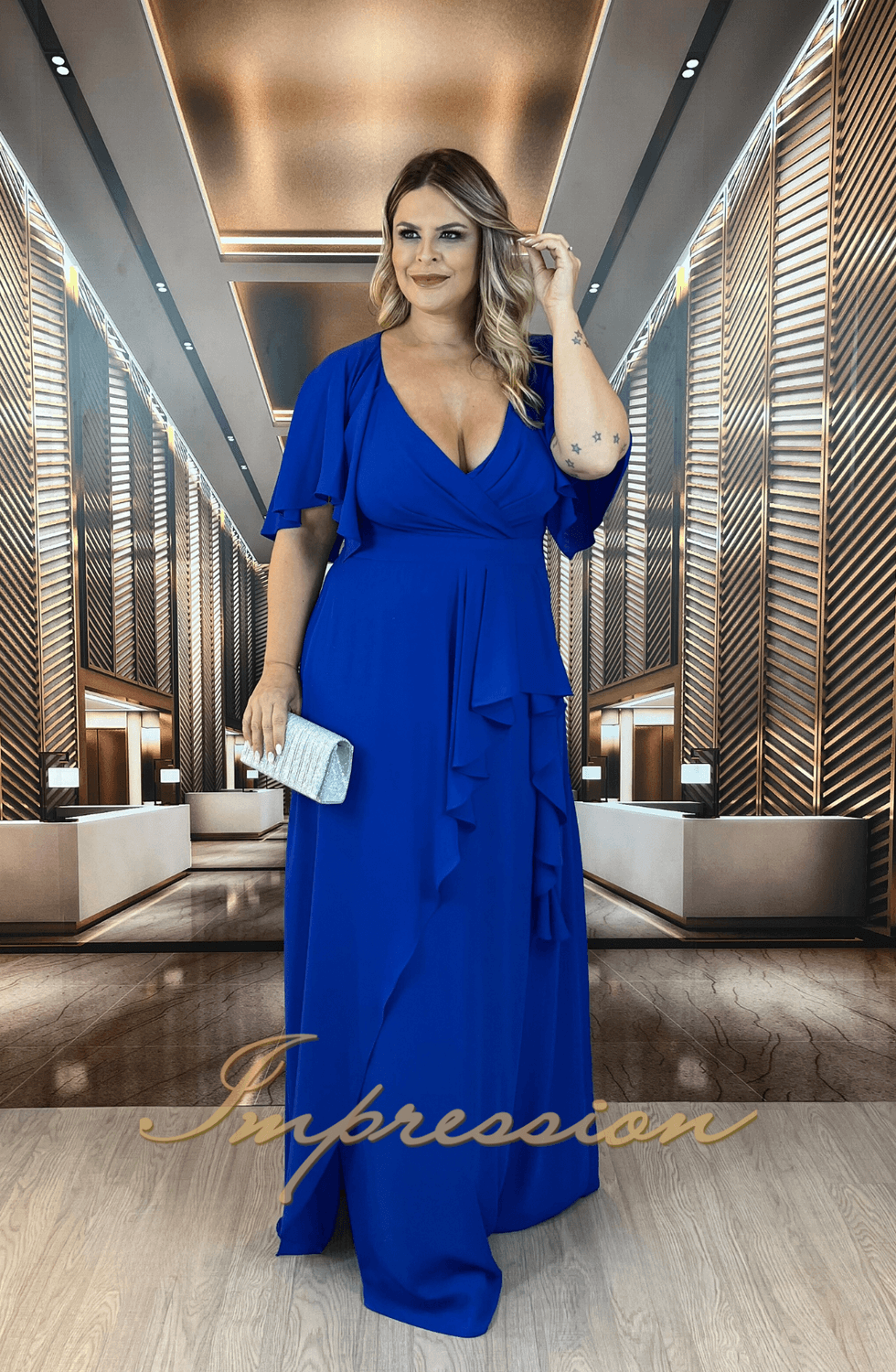 Vestido de Festa Longo Plus Size Azul Royal - Impression Modas