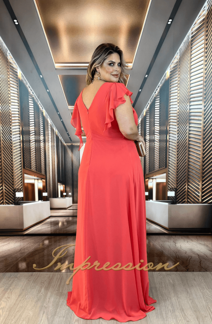 Vestido de Festa Longo Plus Size Coral - Image 2