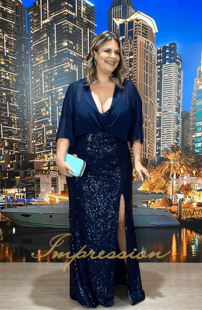 Vestido de Festa Longo Plus Size Azul Marinho - Image 4