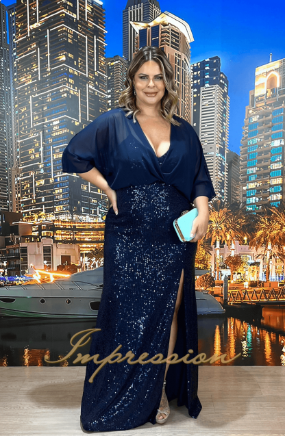 Vestido de Festa Longo Plus Size Azul Marinho - Image 3