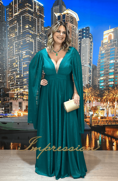 Vestido de Festa Longo Plus Size Verde Esmeralda - Image 3