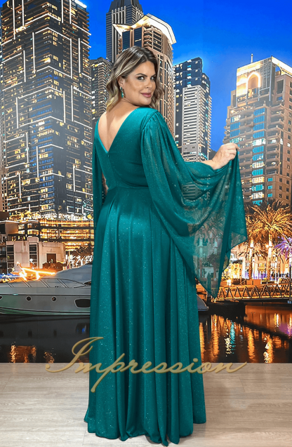 Vestido de Festa Longo Plus Size Verde Esmeralda - Image 2