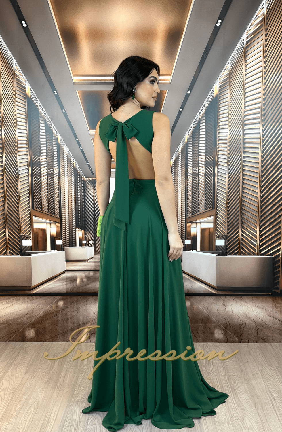 Vestido de Festa Longo Verde Oliva Impression Modas