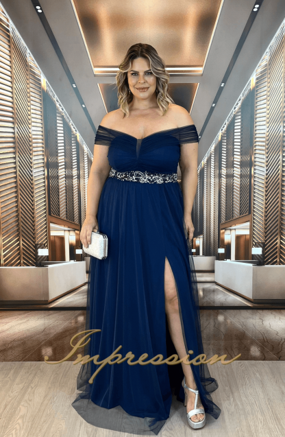 Vestido de Festa Longo Plus Size Azul Marinho - Image 4