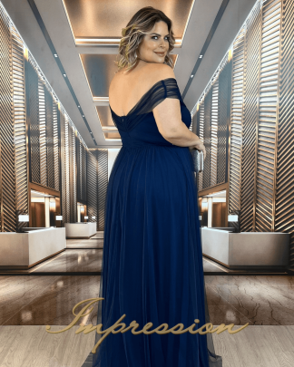 Vestido de Festa Longo Plus Size Azul Marinho