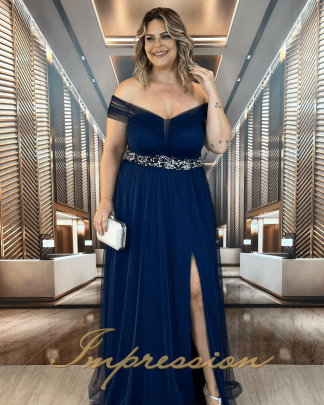 Vestido de Festa Longo Plus Size Azul Marinho