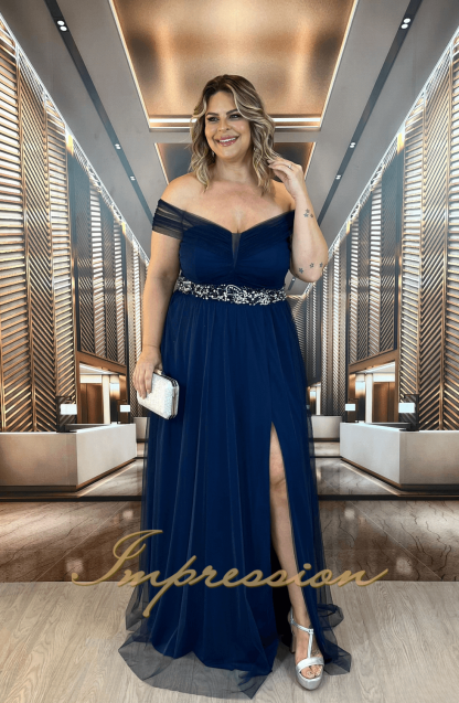 Vestido de Festa Longo Plus Size Azul Marinho - Image 3