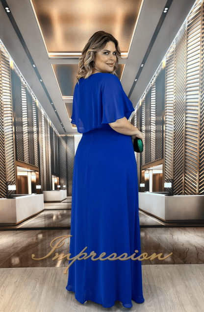 Vestido de Festa Longo Plus Size Azul Royal - Image 2