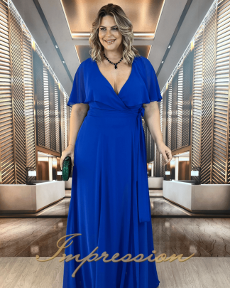 Vestido de Festa Longo Plus Size Azul Royal