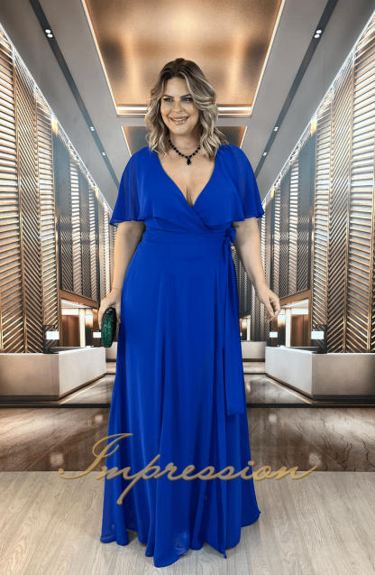Vestido de Festa Longo Plus Size Azul Royal - Image 5