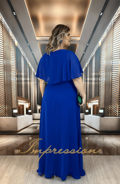 Vestido de Festa Longo Plus Size Azul Royal - Image 4