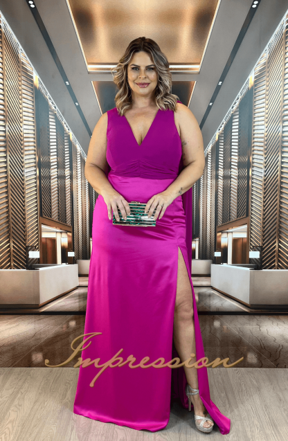 Vestido de Festa Longo Plus Size Fucsia - Image 3