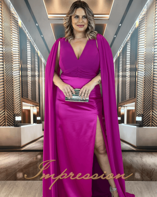 Vestido de Festa Longo Plus Size Fucsia
