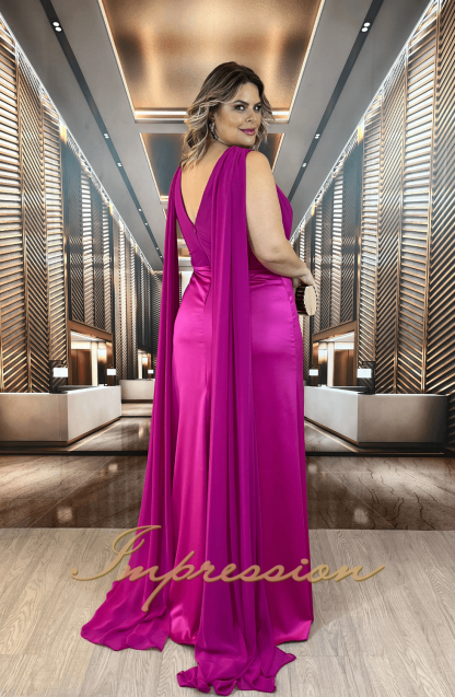 Vestido de Festa Longo Plus Size Fucsia - Image 4