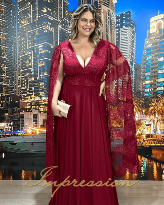 Vestido de Festa Longo Plus Size Marsala