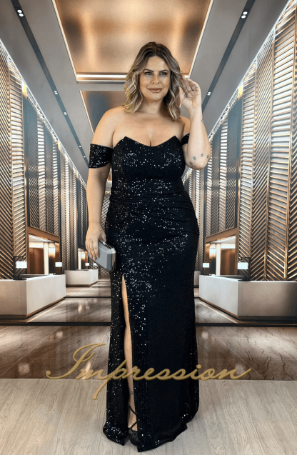 Vestido de Festa Longo Plus Size Preto - Image 4