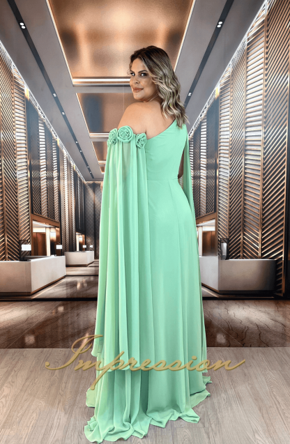 Vestido de Festa Longo Plus Size Verde Menta - Image 2