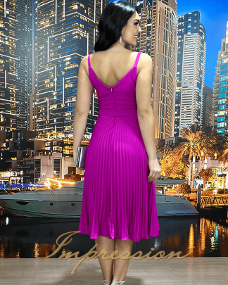 Vestido de Festa Midi Fucsia