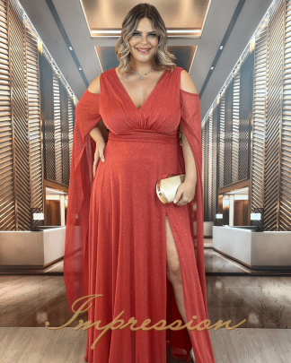 Vestido de Festa Longo Plus Size Terracota