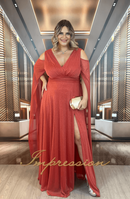 Vestido de Festa Longo Plus Size Terracota - Image 3