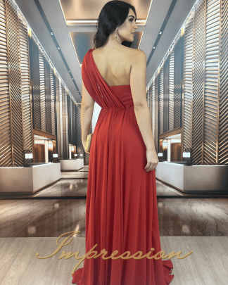 Vestido de Festa Longo Terracota