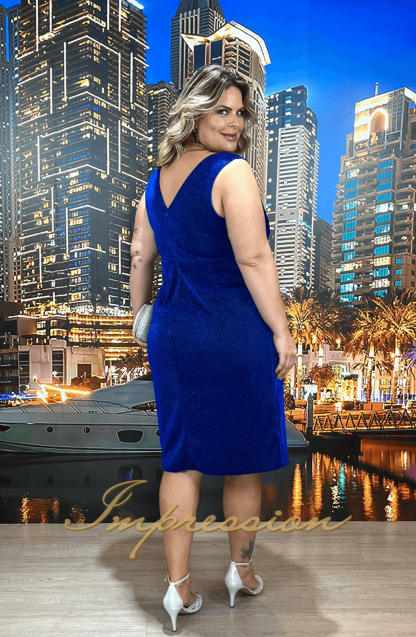 Vestido de Festa Midi Plus Size Azul Royal - Image 2