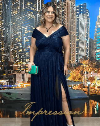 Vestido de Festa Longo Plus Size Marinho