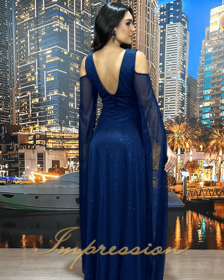 Vestido de Festa Longo Azul Marinho Brilho