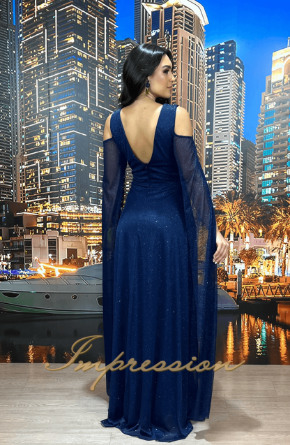Vestido de Festa Longo Azul Marinho Brilho - Image 2