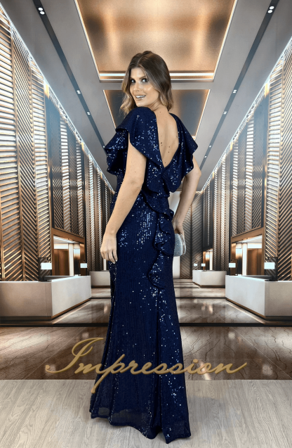 Vestido de Festa Longo Azul Marinho em Paetês - Image 2