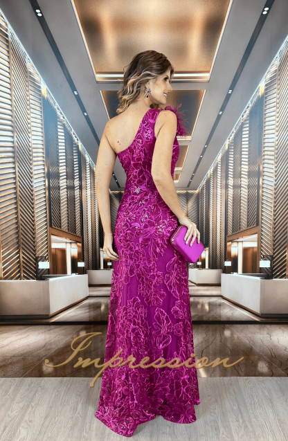Vestido de Festa Longo Fucsia em Renda - Imagem 2