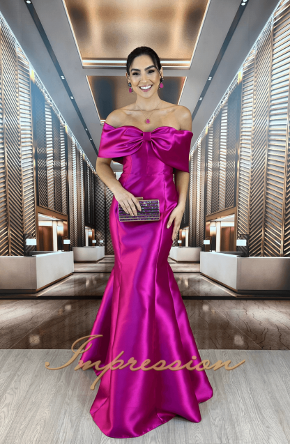 Vestido de Festa Longo Fucsia em Zibeline