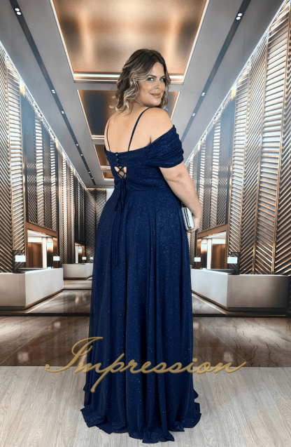 Vestido de Festa Longo Plus Size Azul Marinho - Imagem 2