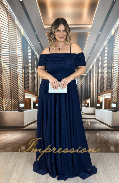 Vestido de Festa Longo Plus Size Azul Marinho
