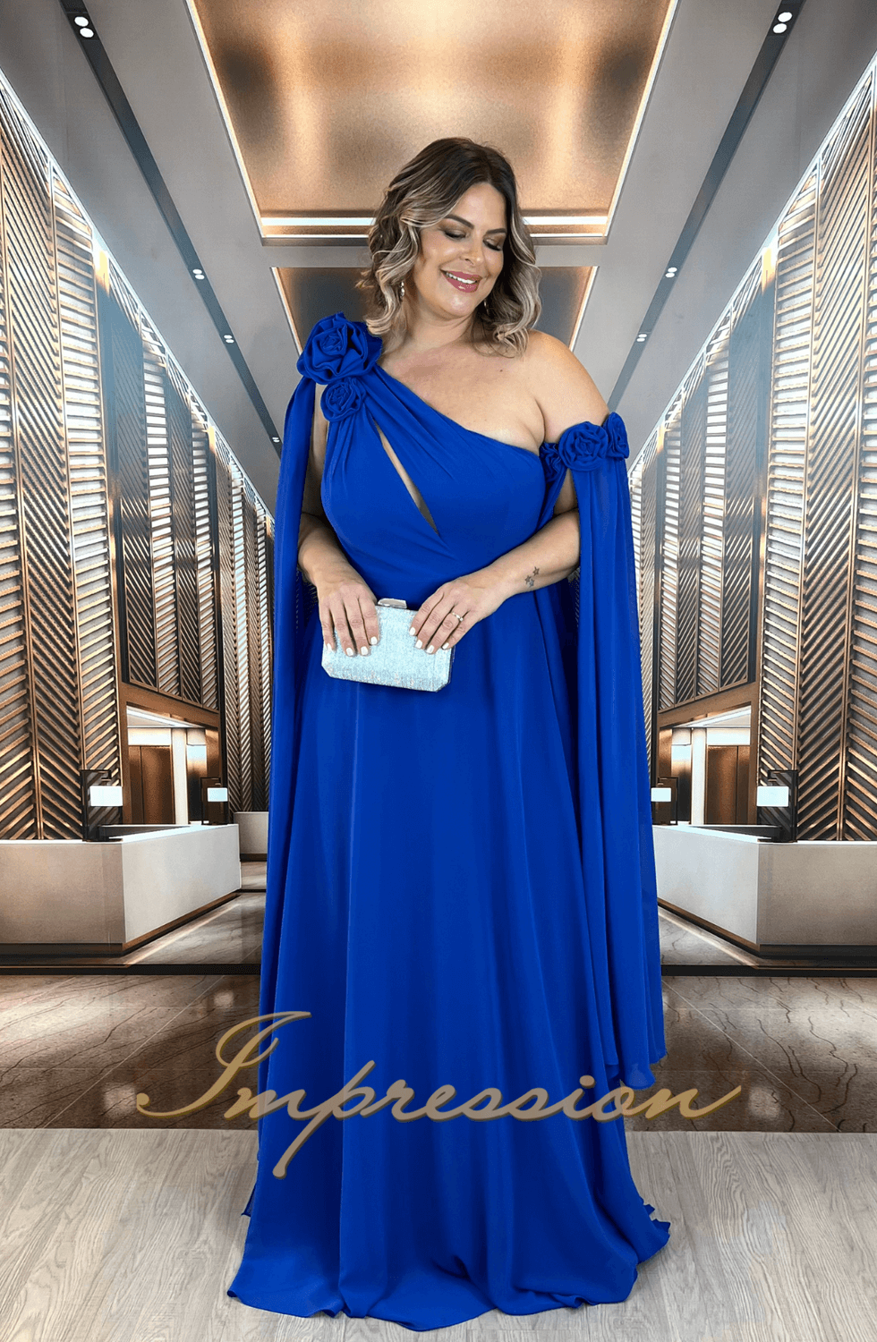 Vestido de Festa Longo Plus Size Azul Royal - Impression Modas