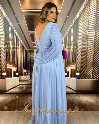 Vestido de Festa Longo Plus Size Azul Serenity
