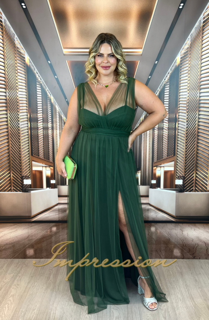 Vestido de Festa Longo Plus Size Verde Oliva