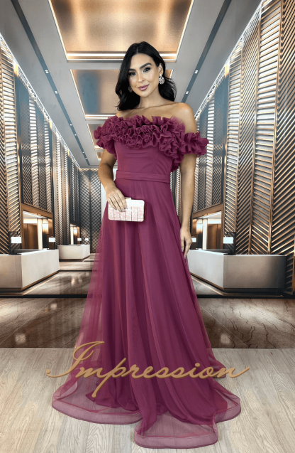 Vestido de Festa Longo Rosa Canela Babados