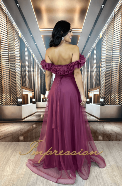 Vestido de Festa Longo Rosa Canela Babados - Image 2