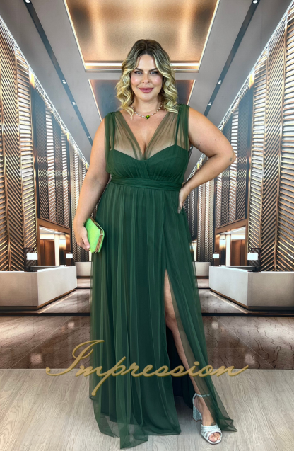Vestido de Festa Longo Plus Size Verde Oliva - Imagem 3