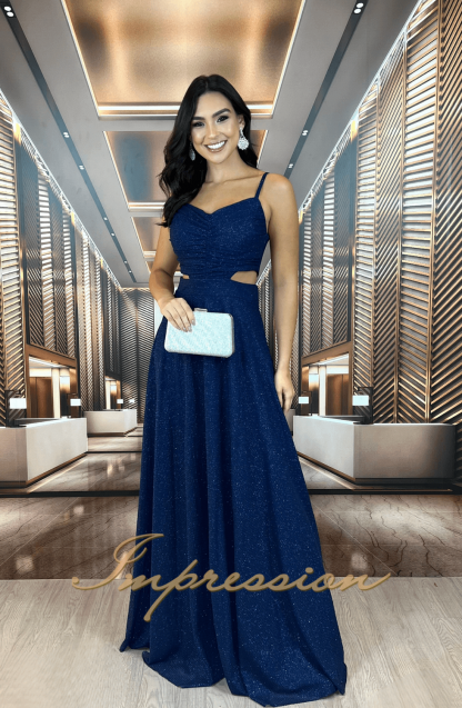 Vestido de Festa Longo Azul Marinho Brilho