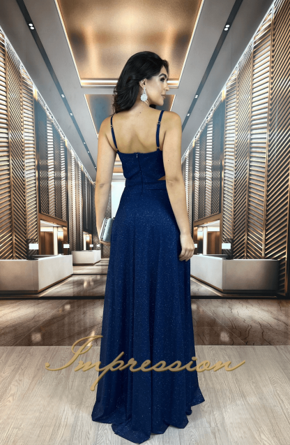 Vestido de Festa Longo Azul Marinho Brilho - Image 2