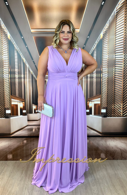 Vestido de Festa Longo Plus Size Lilás com Manga Removível - Imagem 4