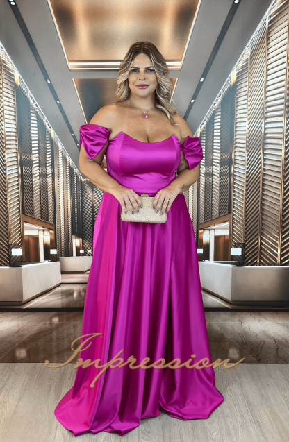 Vestido de Festa Longo Plus Size Fucsia