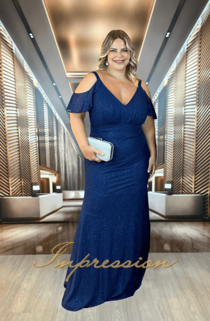 Vestido de Festa Longo Plus Size Marinho