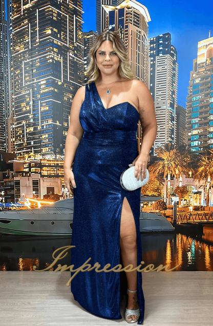Vestido de Festa Longo Plus Size Marinho Brilho